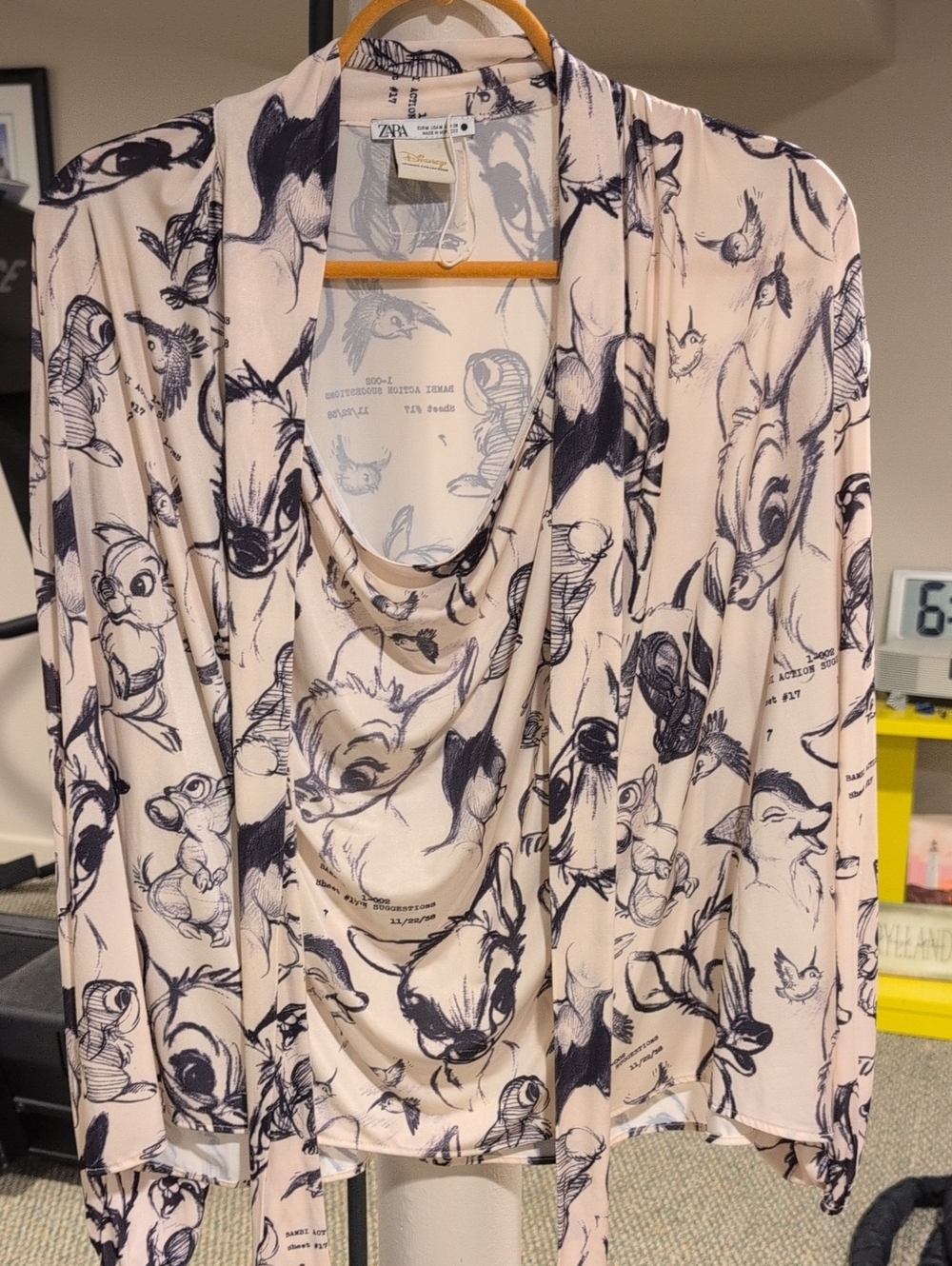 ZARA For Disney Bambi Blouse. Tie At The Neck. Super Soft. Size X Large